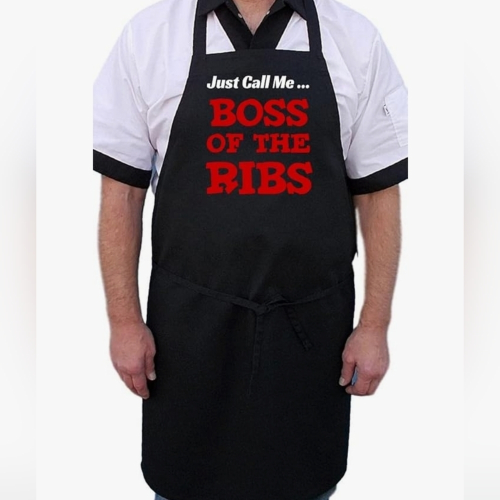 NWT CoolAprons Barbecue Apron Boss Of The Ribs, Black Grilling Apron